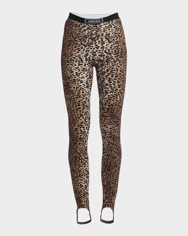 Leopard-Print 90s Versace Pull-On Stirrup Leggings